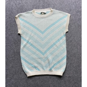 Vintage Separate Scene Sweater Womens Medium Aqua Cream Chevron Cap Sleeve USA